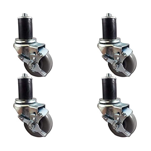 1-1/2" Expanding Stem Casters W/ Brakes -3" Gray Polyureth, PK4